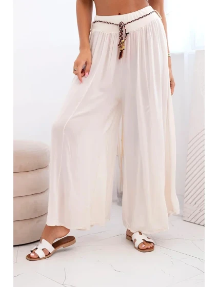 Dámské kalhoty z viskózy se širokými nohavicemi světle béžová