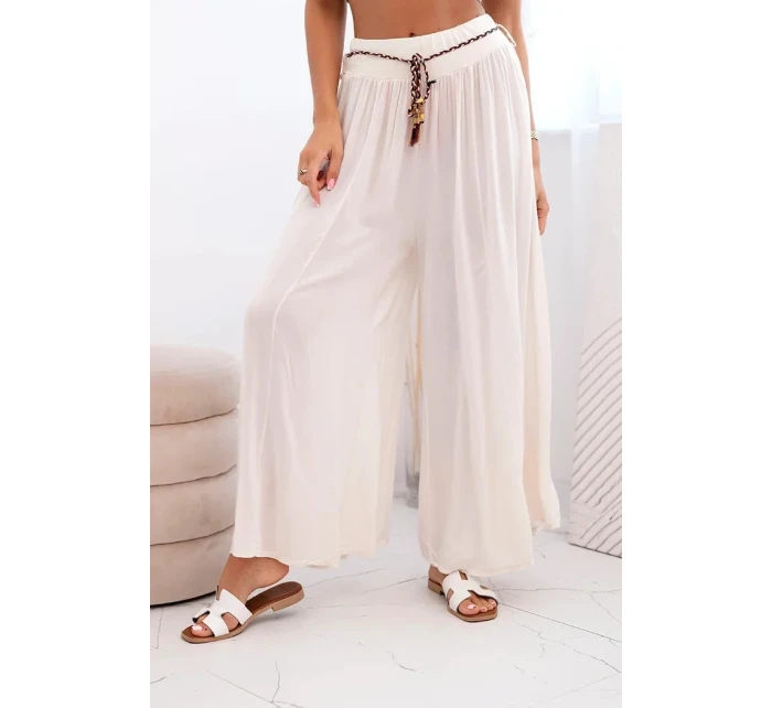 Dámské kalhoty z viskózy se širokými nohavicemi světle béžová