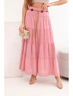 Dámská maxi bavlněná sukně s model 22048775 výšivkou a elastickým pasem tmavě růžová - K-Fashion