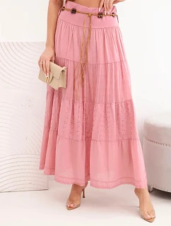 Dámská maxi bavlněná sukně s model 22048775 výšivkou a elastickým pasem tmavě růžová - K-Fashion