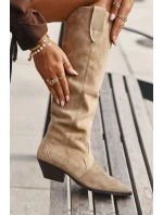 Oceplené cowboy boty na podpatku z eko semiše béžové Jovianne