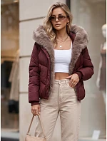 Dámská zimní prošívaná bunda s kožešinou, vínová, FashionStreet TY5985 Dámská zimní prošívaná bunda s kožešinou, vínová, FashionStreet TY5985