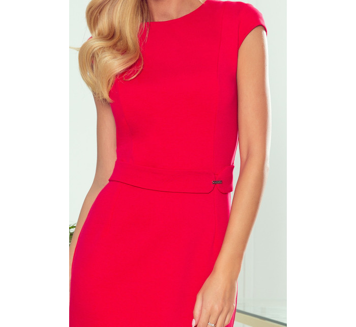 Elegantní červené dámské midi šaty s páskem model 8828942 - numoco