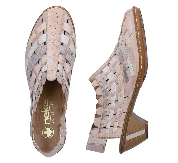 Dámské kožené pohodlné elastické polobotky na podpatku Rieker 46778-64 Dámské kožené pohodlné elastické polobotky na podpatku Rieker 46778-64