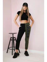 Dámské tepláky s nápisem QUEEN khaki