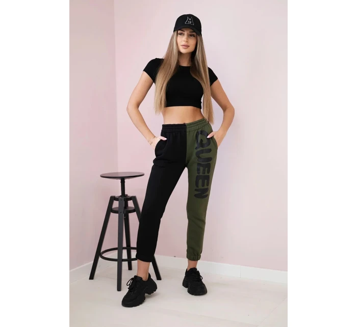 Dámské tepláky s nápisem QUEEN khaki