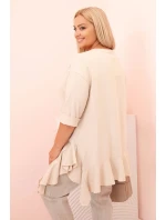 Dámská blůza Plus Size s model 21259120 kapsou a ohrnutým rukávem kiwi - K-Fashion
