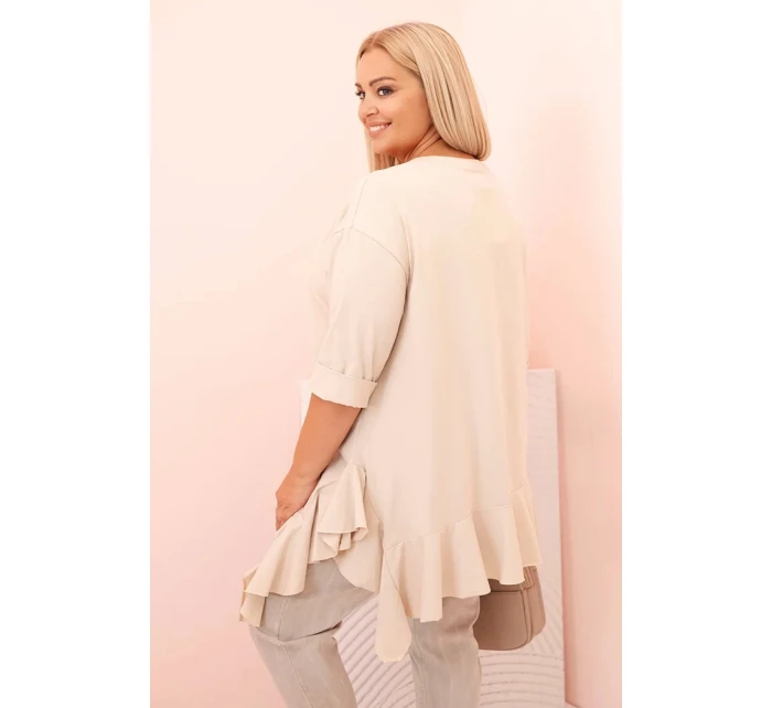 Dámská blůza Plus Size s model 21259120 kapsou a ohrnutým rukávem kiwi - K-Fashion