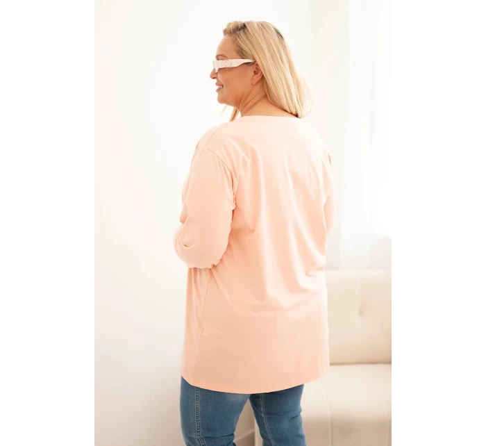 Dámská blůza Plus Size bavlněná s kulatým výstřihem meruňková