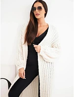 Dámský dlouhý krajkový cardigan bez zapínání se širokým rukávem ecru Dámský dlouhý krajkový cardigan bez zapínání se širokým rukávem ecru