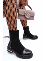 Kůže Klasické Botky Na Plochém Podpatku Černé Shendete