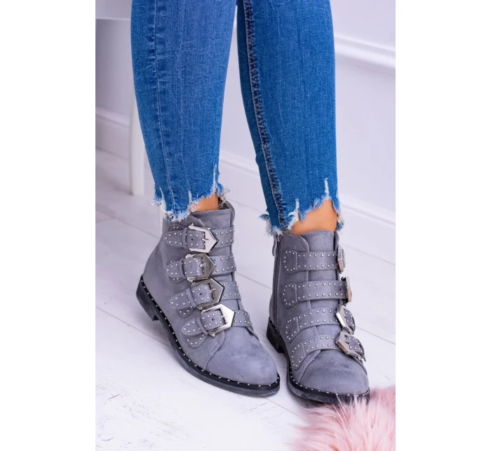 Lu Boo tmavě šedé semišové kotníkové boty Virginia Rock Star