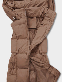 Tmavě béžová péřová dámská vesta s kapucí (5M721-84)