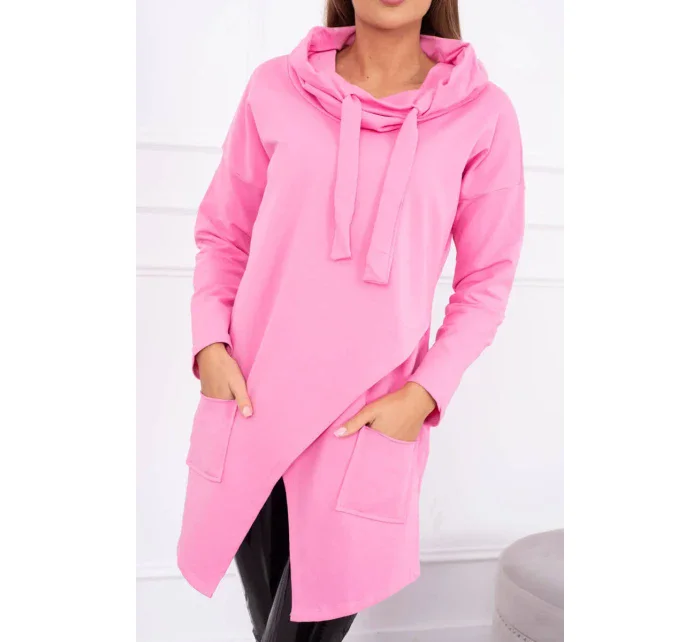 Oversize tunika s obálkou vpředu světle růžová