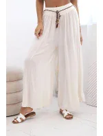 Dámské kalhoty z viskózy se širokými nohavicemi světle béžová
