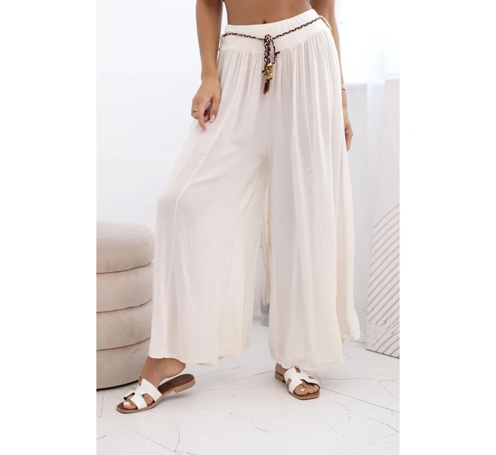 Dámské kalhoty z viskózy se širokými nohavicemi světle béžová