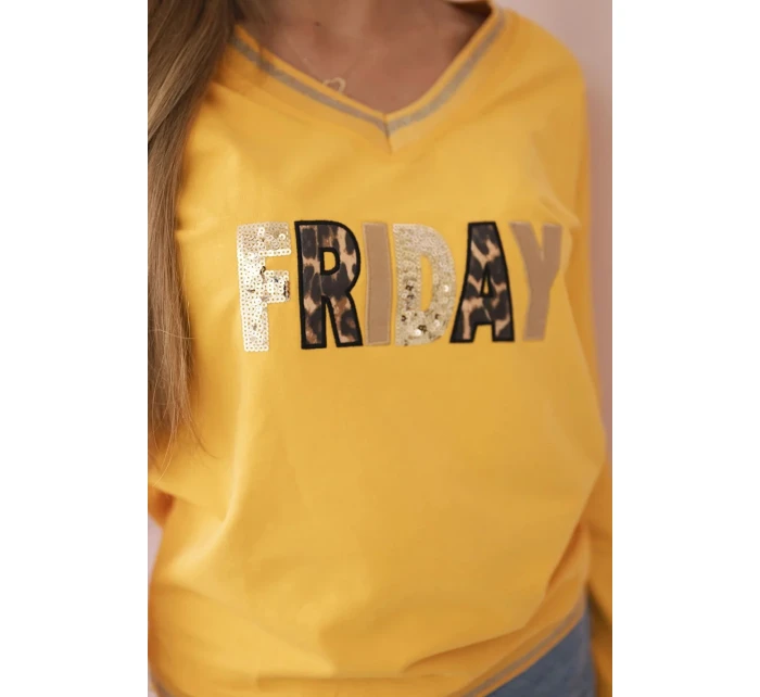 Dámská mikina s flitrovým nápisem hořčice Dámská mikina s flitrovým nápisem hořčice