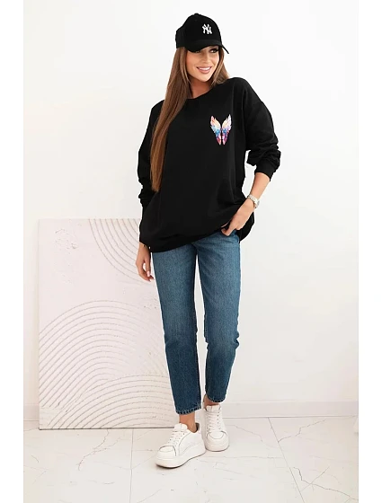 Dámská oversize mikina z bavlny s barevnými model 21421748 na zádech černá - K-Fashion Dámská oversize mikina z bavlny s barevnými model 21421748 na zádech černá - K-Fashion