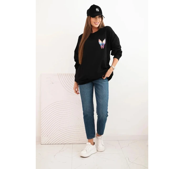 Dámská oversize mikina z bavlny s barevnými model 21421748 na zádech černá - K-Fashion