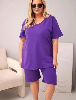 Dámská bavlněná souprava Plus Size s halenkou a šortkami fialová