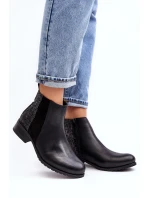 Dámské sbalené boty na plochém podpatku s cvočky černé Messio Dámské sbalené boty na plochém podpatku s cvočky černé Messio