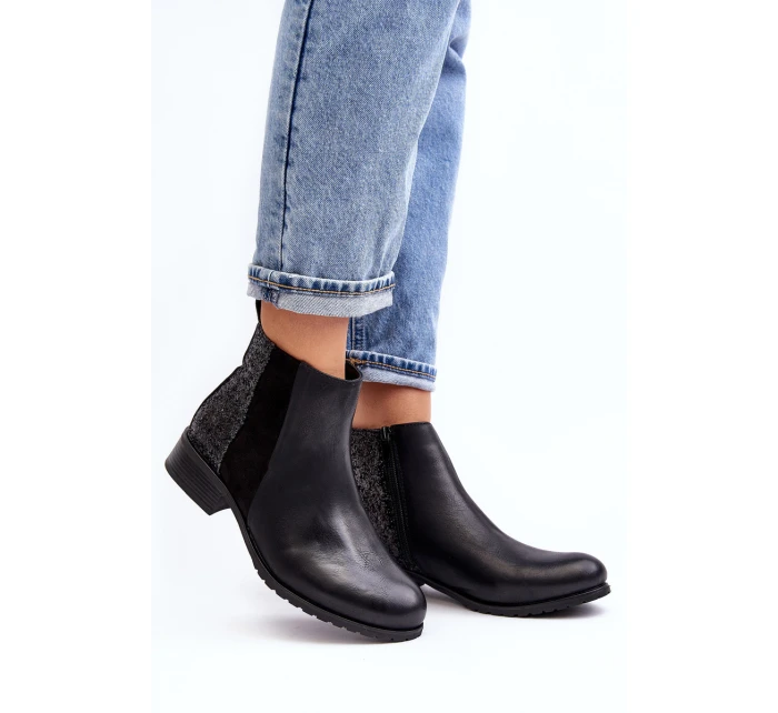 Dámské sbalené boty na plochém podpatku s cvočky černé Messio Dámské sbalené boty na plochém podpatku s cvočky černé Messio