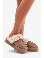 Dámské Sněhové Pantofle Na Silné Podešvi S Kožíškem Tmavě Béžové model 21677944 - Boto