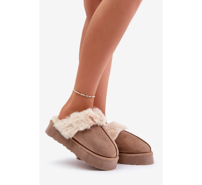 Dámské Sněhové Pantofle Na Silné Podešvi S Kožíškem Tmavě Béžové model 21677944 - Boto