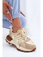 Kožené semišové dámské tenisky model 22095140 Béžové - Goe