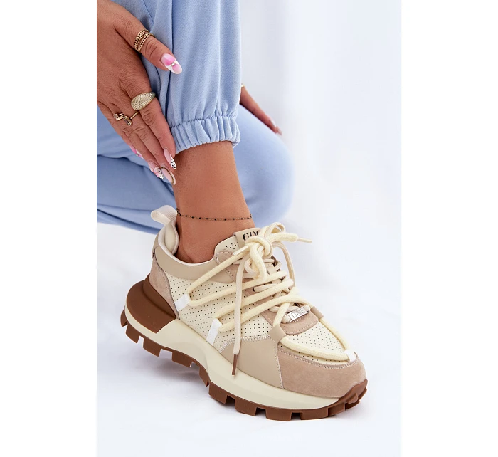 Kožené semišové dámské tenisky model 22095140 Béžové - Goe