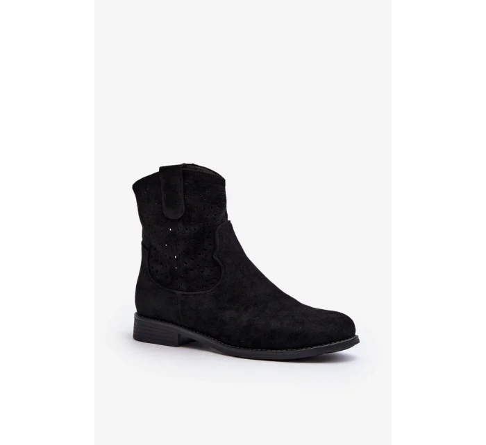 S.Barski dámské prolamované kotníkové boty na plochém podpatku, černé S.Barski dámské prolamované kotníkové boty na plochém podpatku, černé