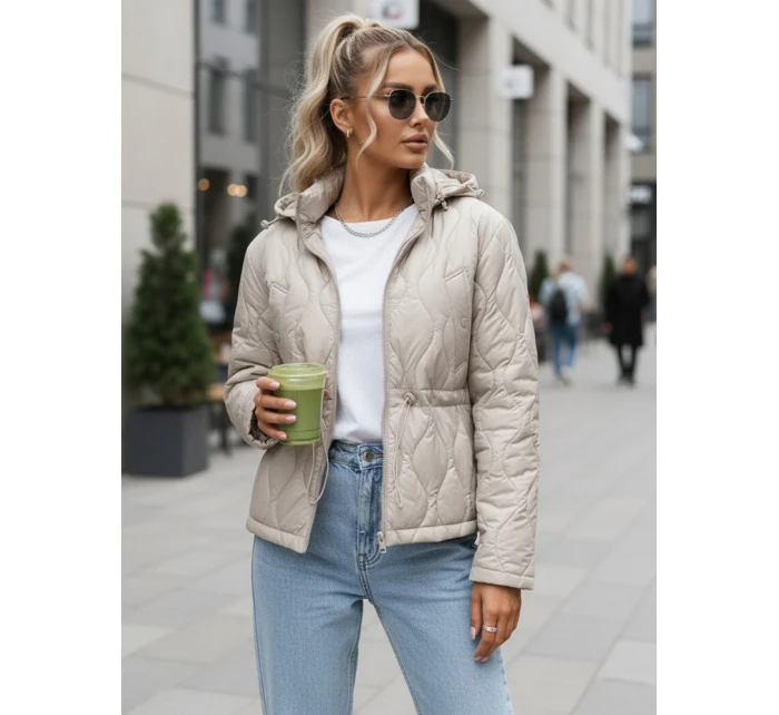 Dámská prošívaná bunda s kapucí světle šedá FashionStreet TY5535 Dámská prošívaná bunda s kapucí světle šedá FashionStreet TY5535