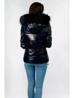 Tmavě modrá lakovaná dámská prošívaná bunda (7693)