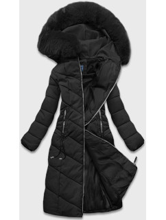 Dlouhá černá klasická dámská zimní bunda (B8075-1)