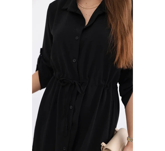 Šaty se zapínáním na knoflíky a zavazováním v pase černý