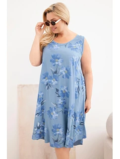 Dámské šaty Plus Size z viskózy s květinovým vzorem na ramínkách džínové