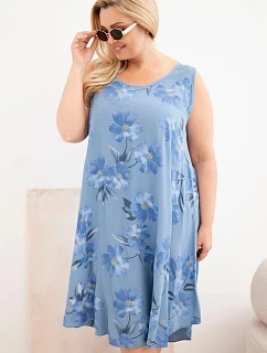 Dámské šaty Plus Size z viskózy s květinovým vzorem na ramínkách džínové