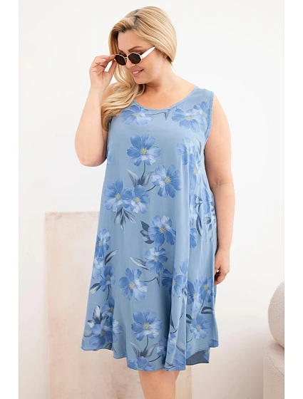 Dámské šaty Plus Size z viskózy s květinovým vzorem na ramínkách džínové