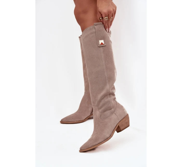 Kožené Semišové Kozačky   Cappuccino model 21718488 - Zazoo