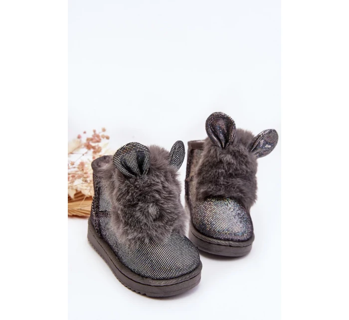 Dětské sněhule zateplené kožíškem, šedá Betty, s ušima