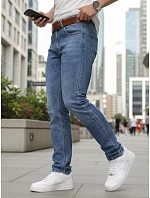 Pánské úzké džínové kalhoty s páskem modré FashionStreet UX4490