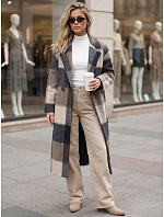 Płaszcz damski dwurzędowy z wełną w kratę granatowy FashionStreet NY0832 Płaszcz damski dwurzędowy z wełną w kratę granatowy FashionStreet NY0832