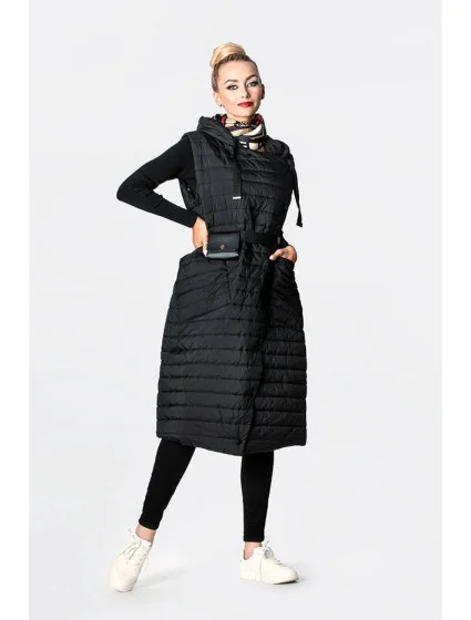 Dlouhá černá dámská prošívaná vesta (JIN219) Dlouhá černá dámská prošívaná vesta (JIN219)