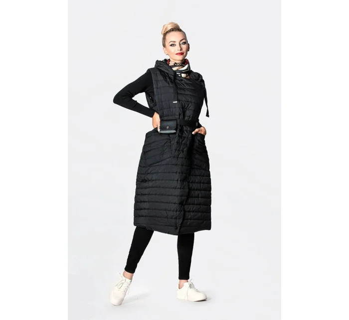 Dlouhá černá dámská prošívaná vesta (JIN219) Dlouhá černá dámská prošívaná vesta (JIN219)