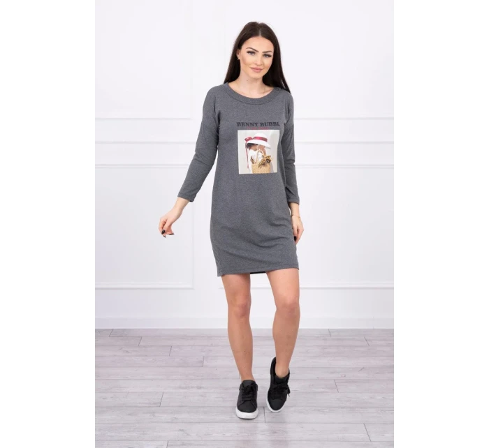 Šaty s potiskem košíku v grafitové barvě