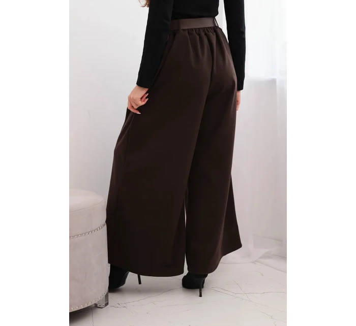 Dámské kalhoty s širokou nohavicí a páskem hnědé Dámské kalhoty s širokou nohavicí a páskem hnědé