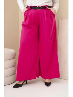 Dámské kalhoty Plus Size viskózové s širokým nohavicí a páskem fuchsie