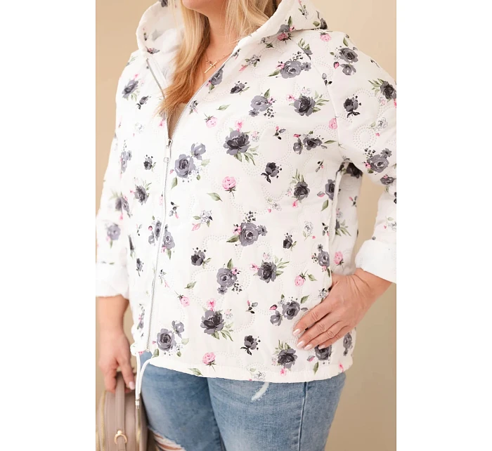Dámská jarní bunda Plus Size s drobným květinovým vzorem grafitová