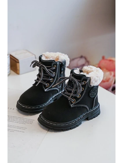 Dětské Trapery Botky Na Zip s Kožušinou Černé Marialee Dětské Trapery Botky Na Zip s Kožušinou Černé Marialee