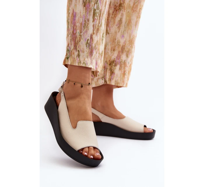 Zazoo 2893 Dámské kožené sandály na tlusté podrážce světle béžové